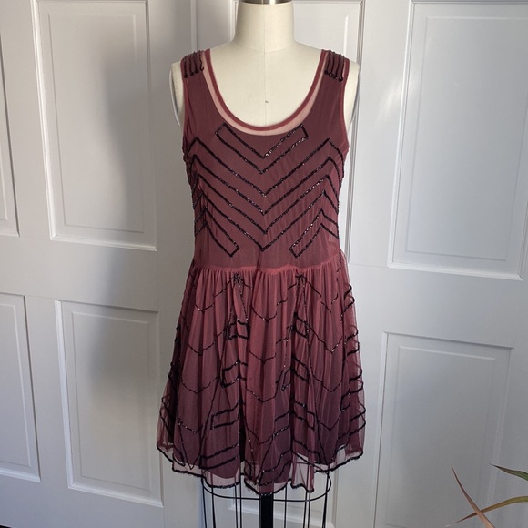 Free People - Beaded Slip Dress - Wine - M - Picture 7 of 14